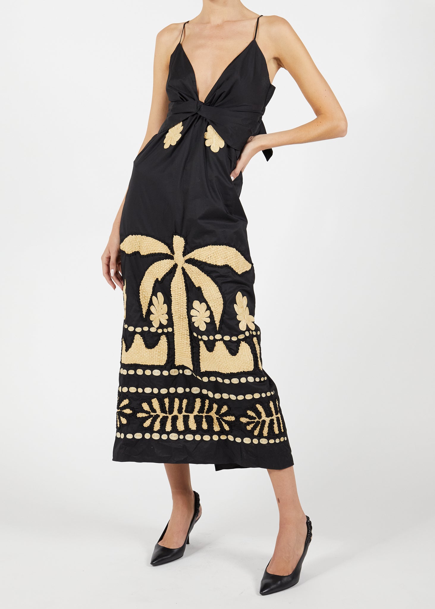 johanna ortiz black pleated dress Sombreando Crystal-embellished Pleated Crepe Maxi Dress