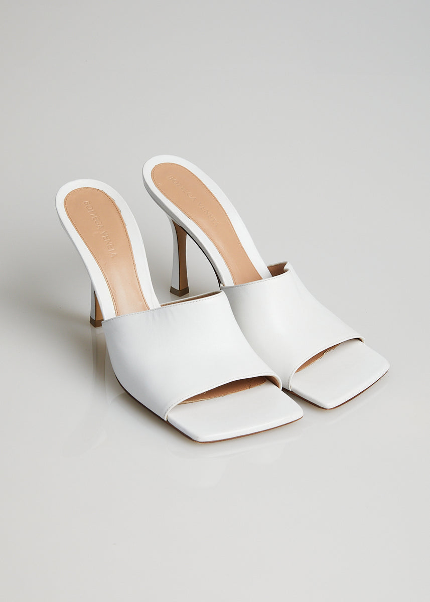 BOTTEGA VENETA クロコ ヒール ミュール Luxury women's shoes - Bottega Veneta white heeled mules
