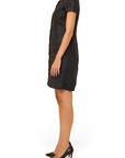 Lost Labels Chanel black midi dress with button-down front and short sleeves, worn with black high heels