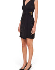 Lost Labels vintage Gucci black one-shoulder knit dress with asymmetric wrap detail and gold-tone hardware