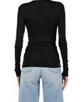 Lost Labels Gucci black long sleeve top with fitted silhouette worn with light wash denim jeans, back view