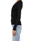 Lost Labels Gucci black long sleeve top featuring a gold buckle detail and a flattering v-neckline