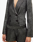 Lost Labels Isabel Marant silver lurex jumpsuit with double-breasted blazer top and shimmering pleated texture