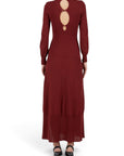 Lost Labels Jacquemus burgundy maxi dress with long sleeves and a circular cut-out back detail in cotton blend