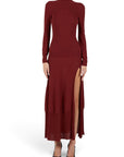 Lost Labels Jacquemus burgundy cotton blend maxi dress with high neck, long sleeves, and a high side slit