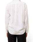 Back view of a person wearing a crisp white Miu Miu blouse with long sleeves and a classic collar from Lost Labels.
