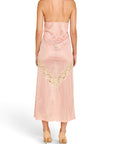 Lost Labels vintage blush pink nylon slip dress with lace trim detailing on the back, shown from a rear view.