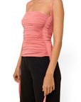 Lost Labels Plein Sud pink ruched body-conscious top with thin straps worn by a model