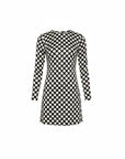 Lost Labels Saint Laurent black and white polka dot long sleeve mini dress with a round neckline.