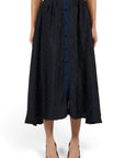 Lost Labels Vetements reversible black and navy midi skirt with all-over logo print and button-down front detail