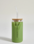 Barrel Glass with Bamboo Lid and Glass Straw