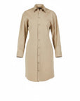 Lost Labels beige long sleeve button down shirt dress with architectural waist seaming and a classic collar