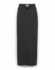 Lost Labels black maxi skirt featuring a sophisticated architectural crisscross cutout waist detail.