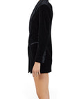 Lost Labels black blazer dress with subtle glitter detail, satin lapels, and button cuffs, side view
