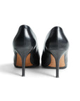 Lost Labels black leather Celine stiletto pumps viewed from the back showing slim heels and smooth finish