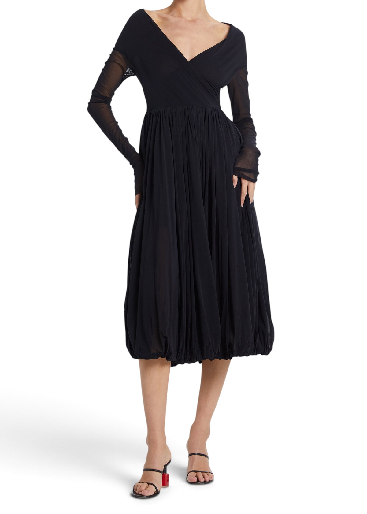 Lost Labels vintage black Philosophy di Lorenzo Serafini pleated nylon evening gown with long sheer sleeves