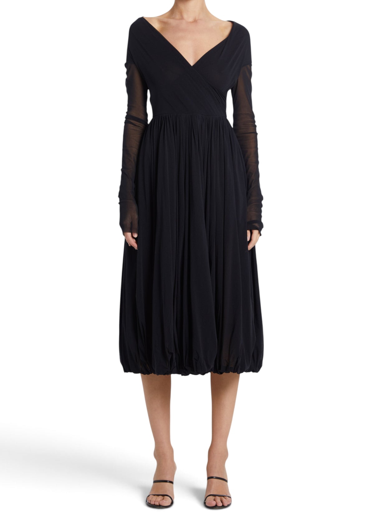 Lost Labels vintage black Philosophy di Lorenzo Serafini nylon evening gown with long sleeves and pleated skirt