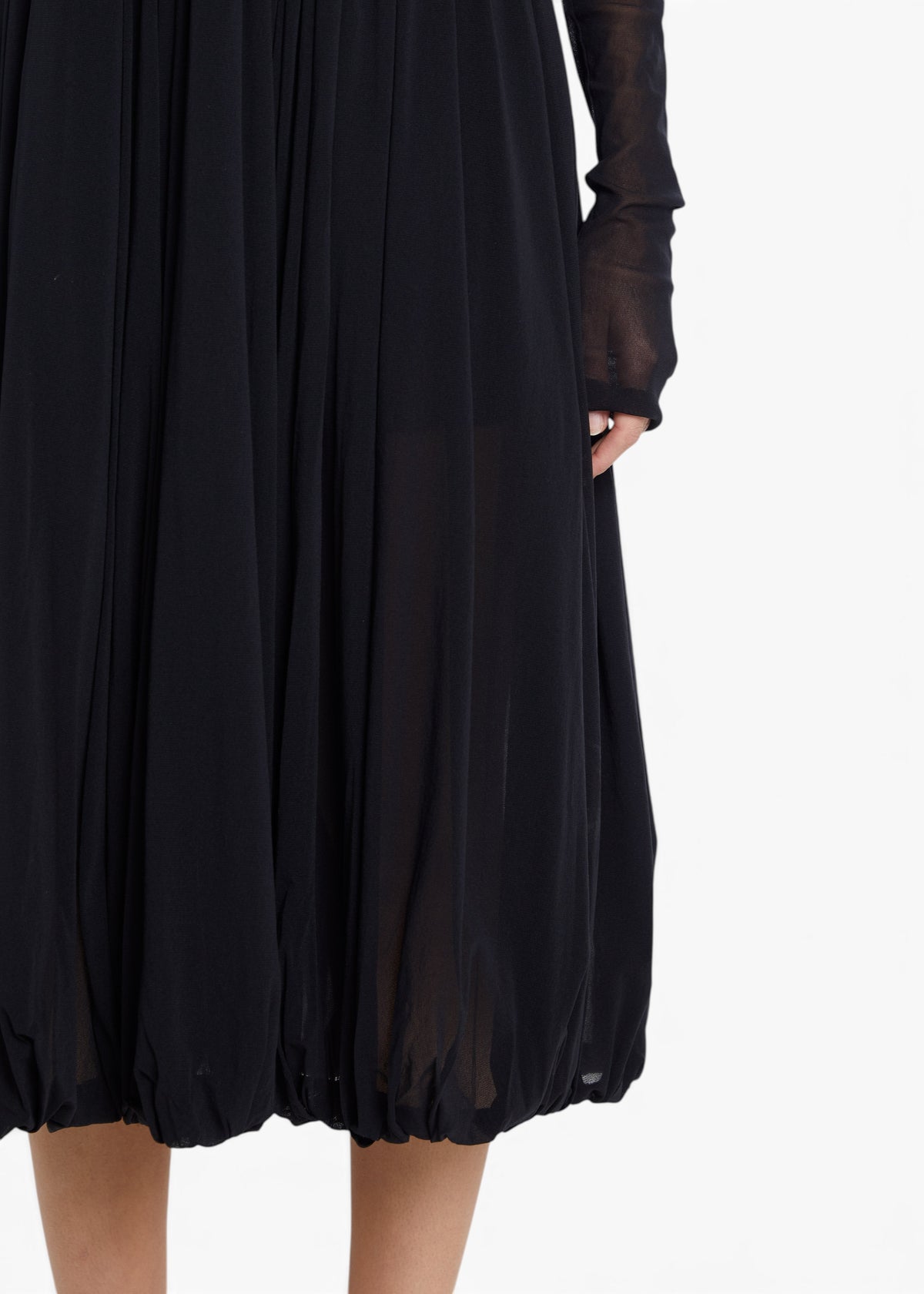 Lost Labels vintage black Philosophy di Lorenzo Serafini pleated nylon evening gown with sheer long sleeves