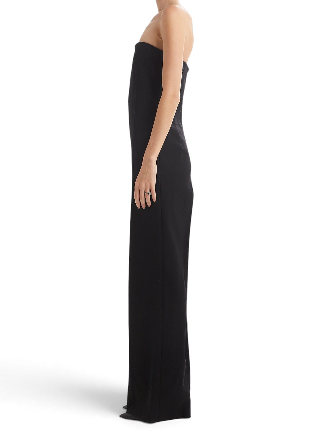 Lost Labels black strapless wide-leg tailored jumpsuit worn by a model in a side profile view.