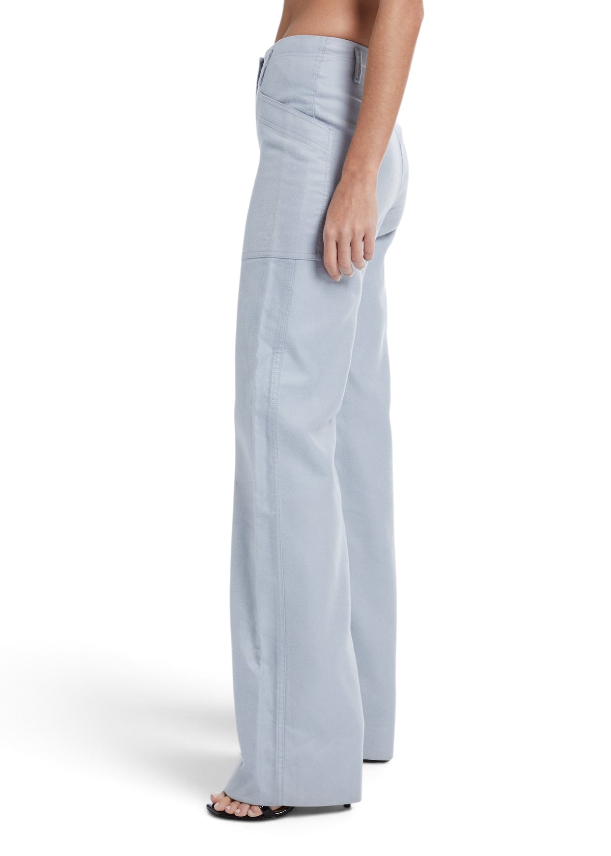 Lost Labels pre-owned Bottega Veneta blue viscose and cotton blend wide-leg pants worn by a model