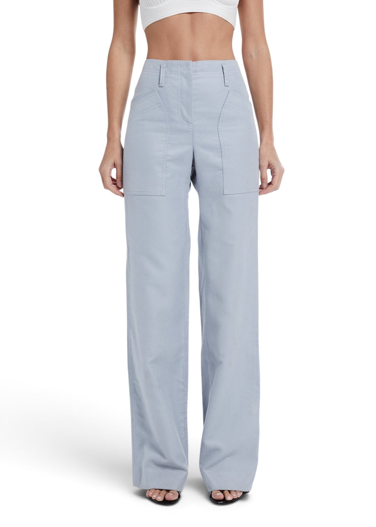Lost Labels pre-owned Bottega Veneta light blue high-waisted trousers with front patch pockets in viscose blend