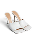 Lost Labels Bottega Veneta white leather square-toe mule heels with sculpted stiletto heels