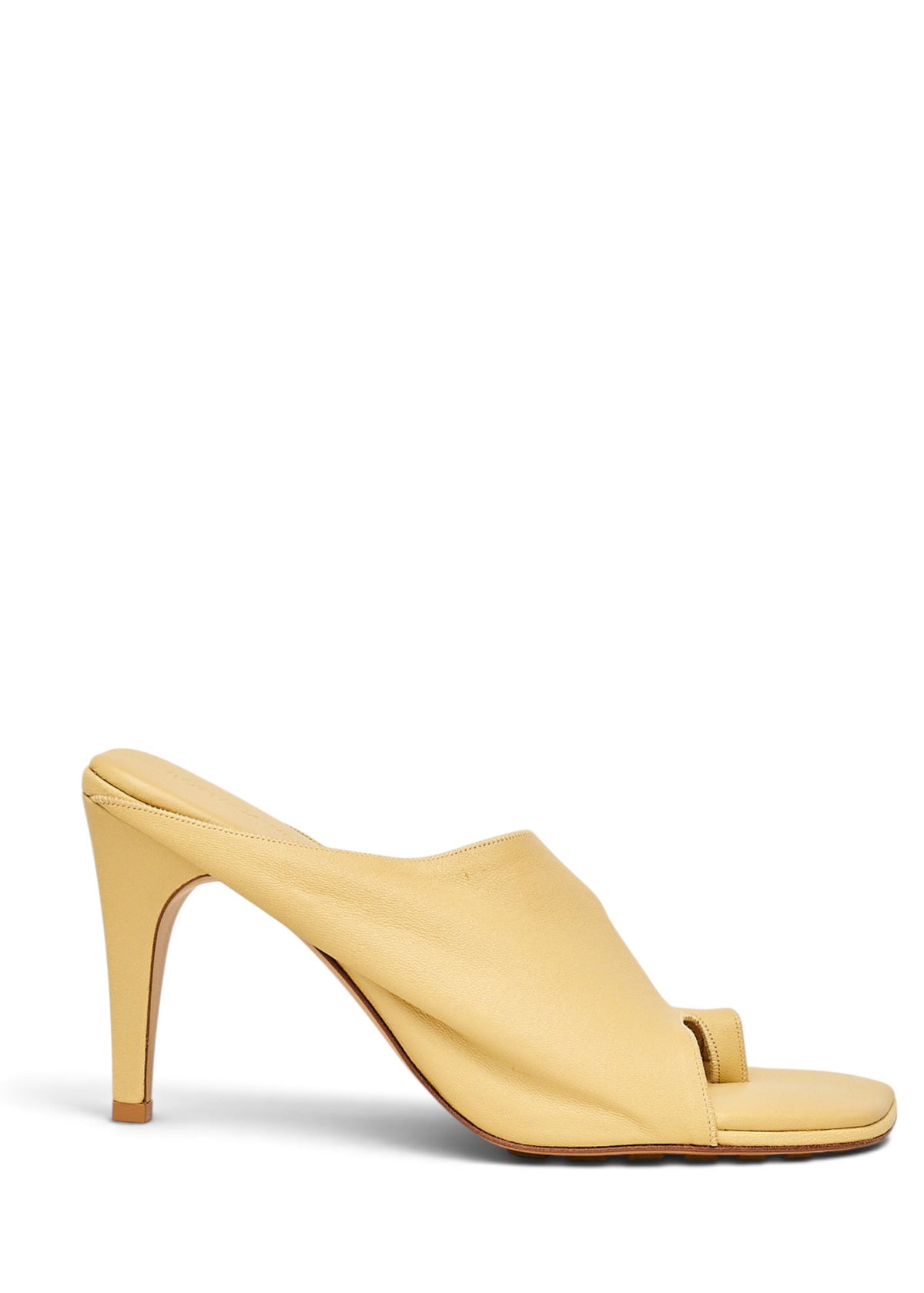 Lost Labels Bottega Veneta yellow leather mule heels with a refined toe-loop design and stiletto heel