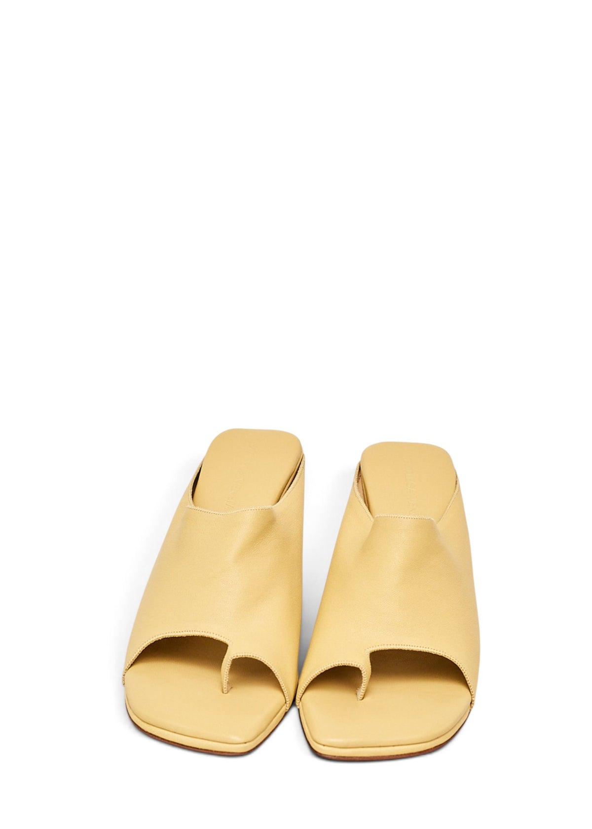 Lost Labels Bottega Veneta pale yellow leather toe-ring mules with a square toe and refined minimalist design.