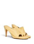 Lost Labels Bottega Veneta pale yellow leather mule heels with a square toe and thong strap design