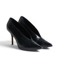 Lost Labels Celine black leather pointed-toe pumps with a deep V-cut vamp and slim stiletto heel.