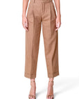 Lost Labels Chloé tailored brown pinstripe trousers with a high waist, pleated front, and cuffed hems.