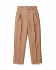 Lost Labels Chloé tailored trousers in tan with white pinstripes, featuring a high-waisted pleated design.