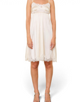 Lost Labels Christian Dior mid-length cream silk dress with delicate lace trim on the bodice and hem
