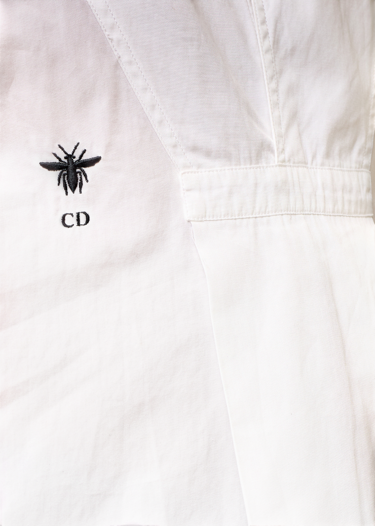Lost Labels Christian Dior white cotton long-sleeve dress featuring an embroidered bee and CD logo detail