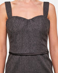 Lost Labels Dolce & Gabbana gray wool dress featuring a tailored bodice with a herringbone pattern and wide straps.