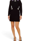 Lost Labels Emilio Pucci black mini dress with long sleeves and floral crystal embellishments at shoulders and waist