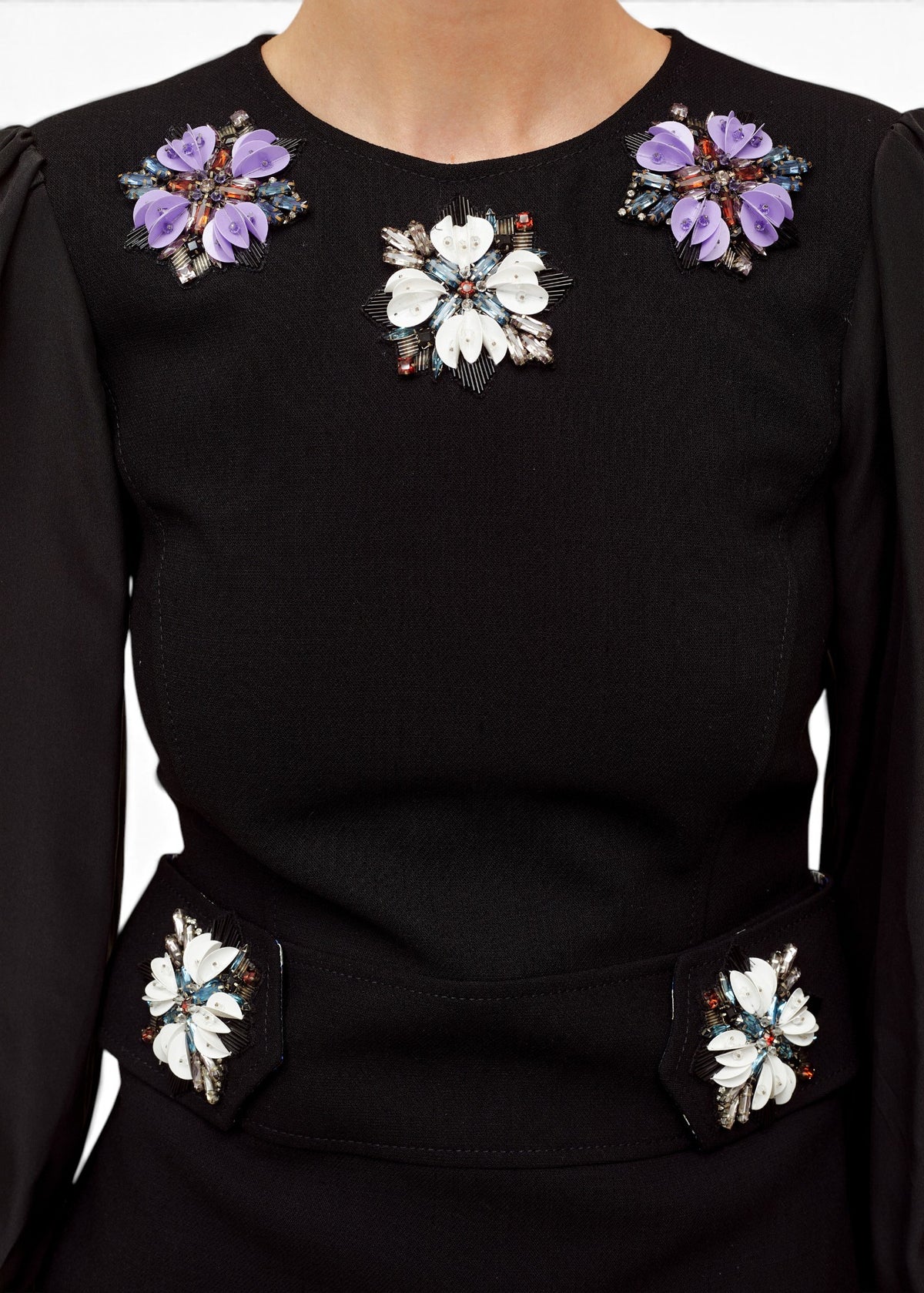 Lost Labels Emilio Pucci black dress featuring intricate floral bead and sequin embellishments on the bodice and waist.
