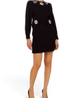 Lost Labels Emilio Pucci black mini dress with long sleeves and floral crystal embellishments at neckline and waist