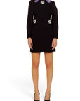 Lost Labels Emilio Pucci black long-sleeve mini dress with floral embroidery at the neckline and waist