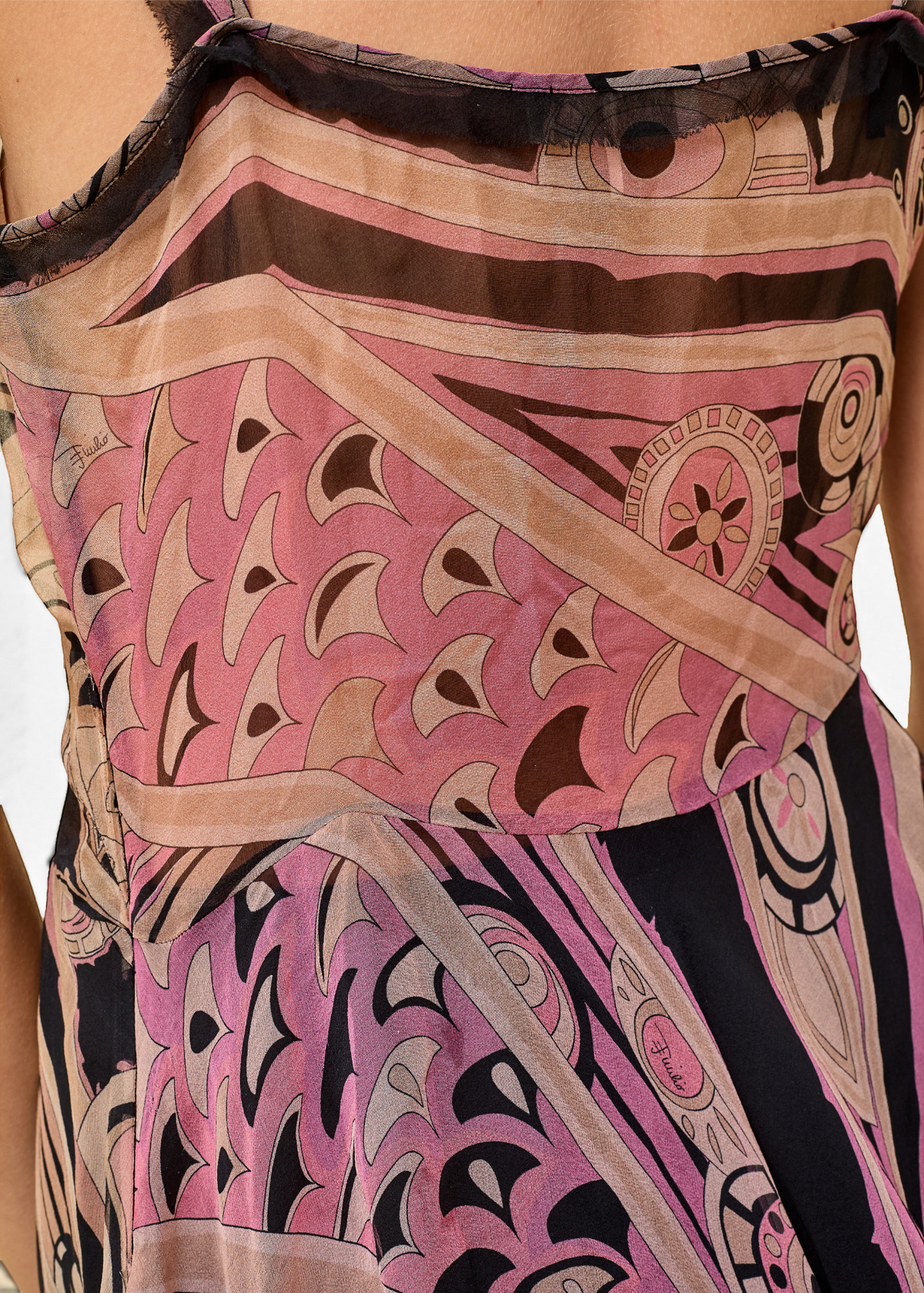 Lost Labels vintage Emilio Pucci silk top featuring a vibrant pink and black geometric print from the 2000s