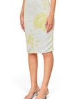 Lost Labels vintage Gianni Versace midi skirt featuring a pale blue and yellow seashell and starfish print