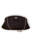 Lost Labels Giorgio Armani black silk clutch bag with a refined pleated design and a silver-tone chain strap.
