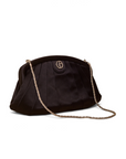 Lost Labels Giorgio Armani black silk clutch bag with a gold chain strap and crystal-embellished logo clasp