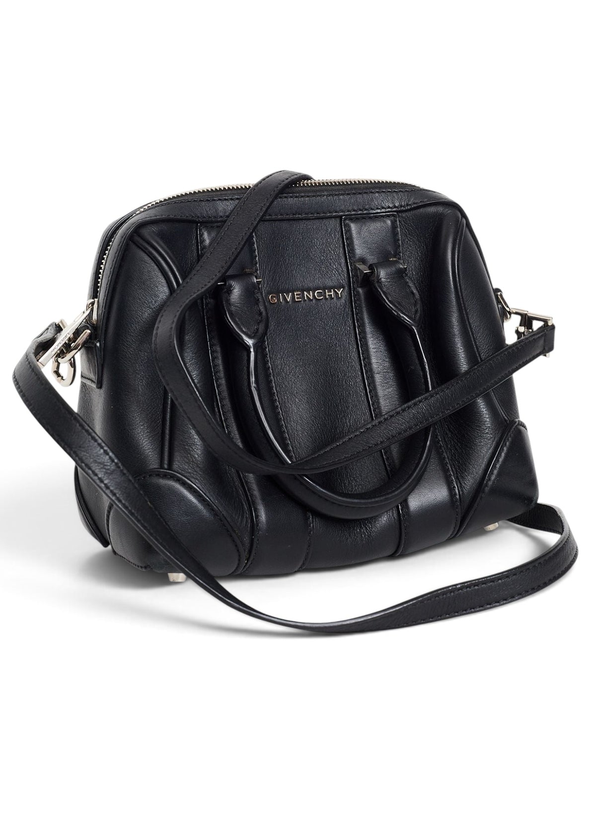 Lost Labels Givenchy mini black leather top-handle bag with silver hardware and detachable shoulder strap