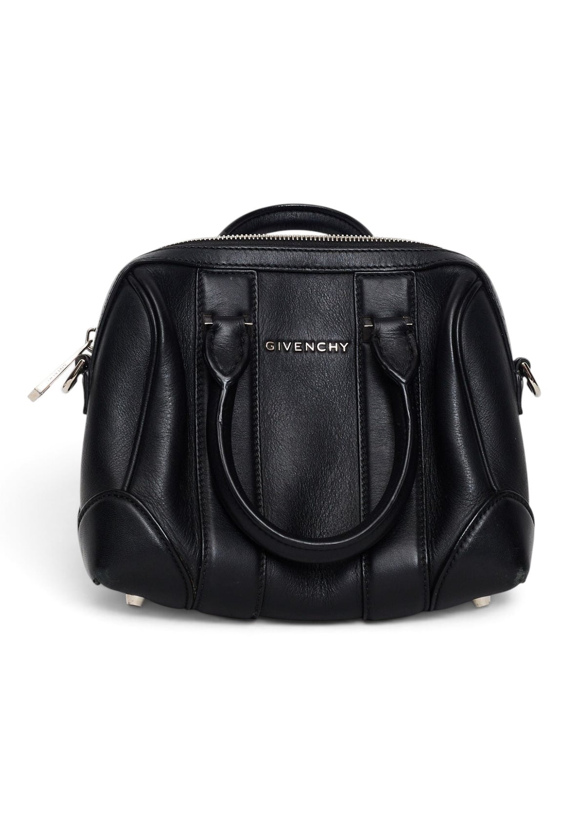 Lost Labels Givenchy mini black leather top-handle bag with structured design and silver hardware