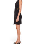 Lost Labels archival Gucci black one-shoulder knit dress with gold hardware detail, side view on model