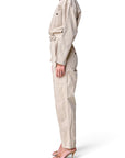 Lost Labels Isabel Marant Etoile beige cotton jumpsuit with long sleeves, belted waist, and utility pockets