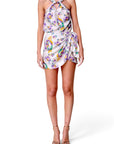 Lost Labels Isabel Marant coordinated silk set featuring a floral print halter top and wrap mini skirt