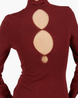 Lost Labels Jacquemus burgundy cotton blend maxi dress featuring a high neck and circular back cutouts