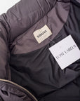 Lost Labels Khaite cropped puffer coat interior with brand label and tag in dark grey